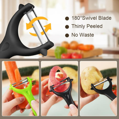 2PCS Potato Peeler, Y-Shaped Swivel Vegetable Peeler, Green + Black