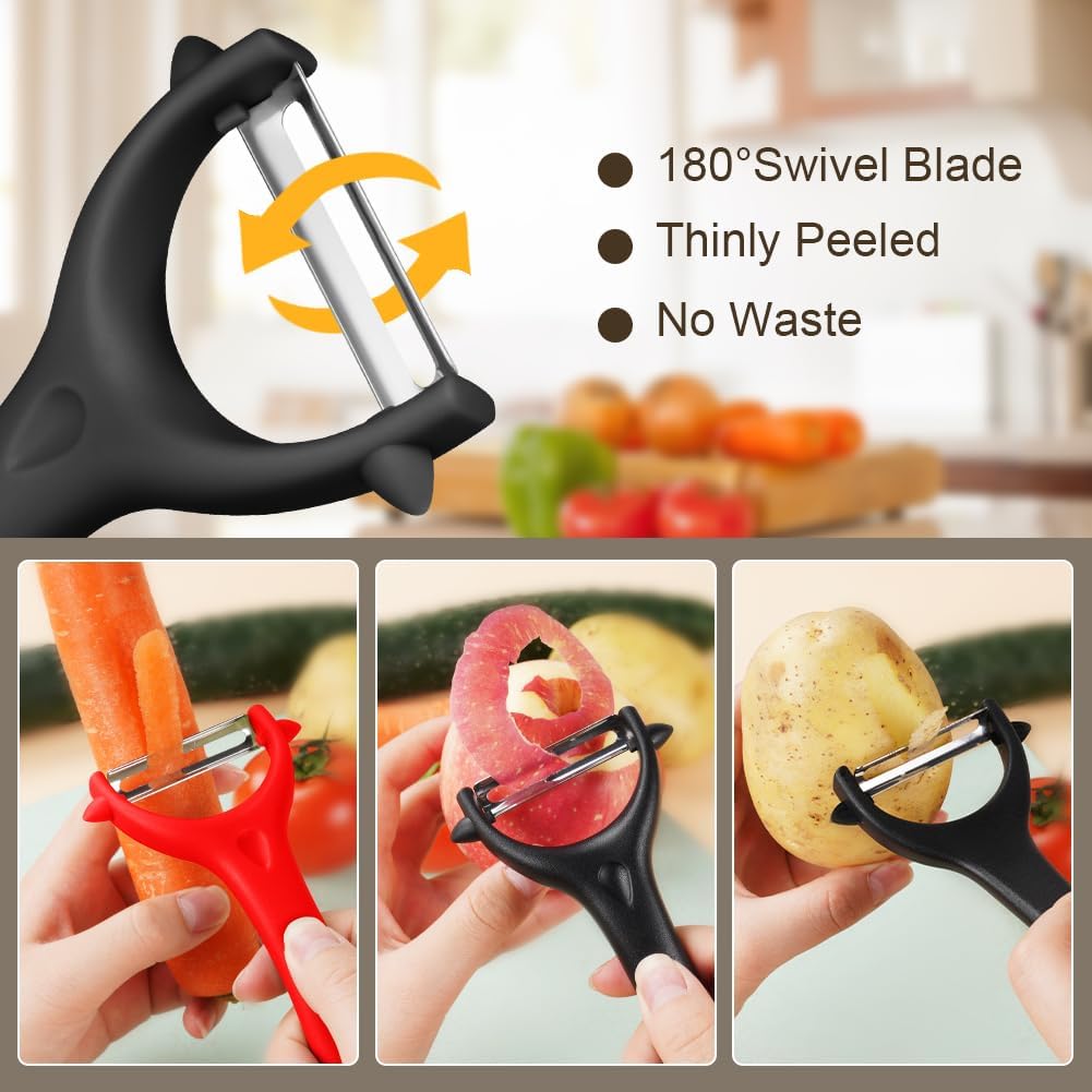 2PCS Potato Peeler, Y-Shaped Swivel Vegetable Peeler, Green + Black