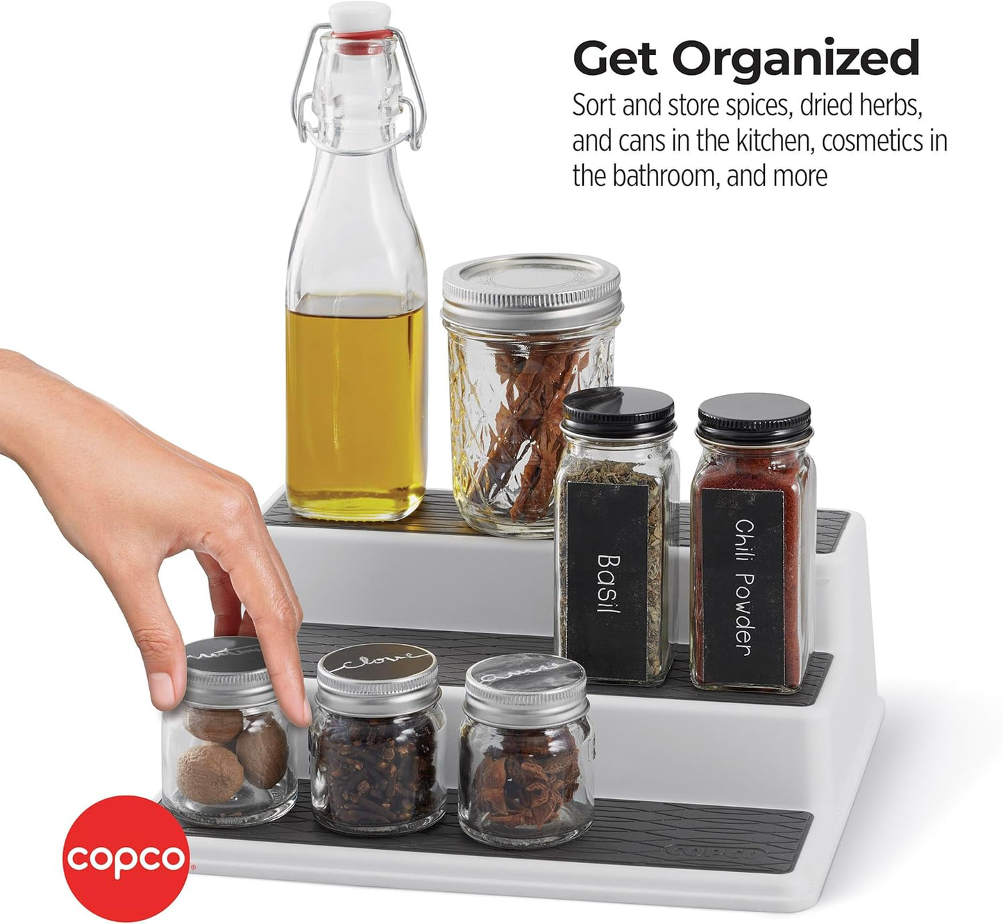 3-Tier Cabinet Spice Rack Organizer, 10 Inch Tiered Shelf Riser for Kitchen Cabinets, Pantry, and Countertop - Holds Spices, Seasonings, Oils, and Condiments