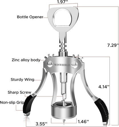 Wine Bottle Opener Gift Set, Zinc Alloy Wing Corkscrew with Vacuum Stopper & Aerator Pourer, Multifunctional Wine Corkscrew for Kitchen, Bar, Party, Camping, BBQ, Wedding, Dinner Gathering