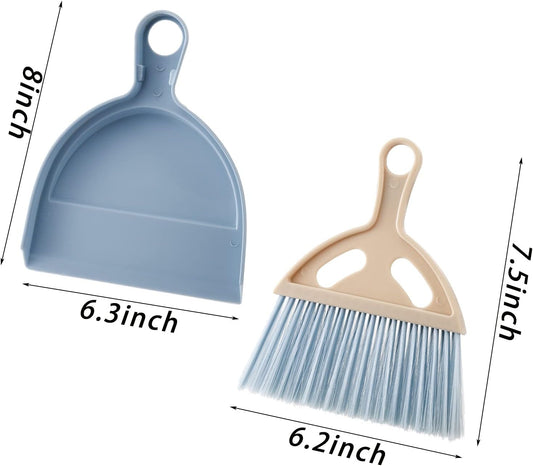 6 Pack Small Dustpan and Brush Set, Whisk Broom and Dust Pan with Handle, Nesting Tiny Cleaning Broom, Mini Hand Broom and Dustpan Set for Table, Desk, Keyboard, Cars and Pet Nest