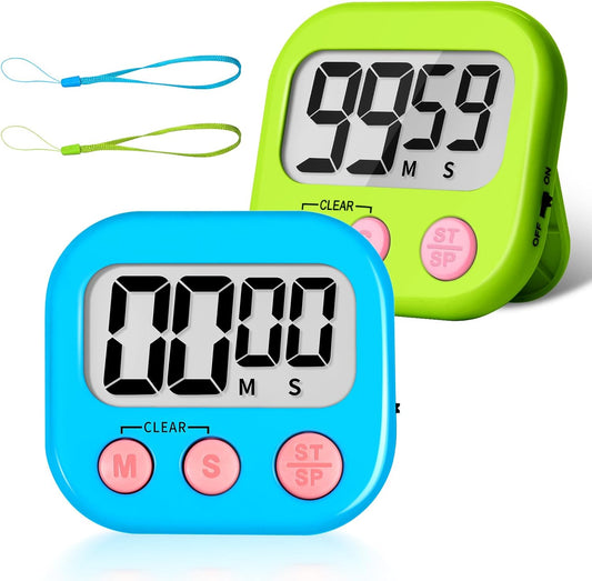 Classroom Timer for Kids Teachers 2 Pack Digital Timers Blue Green | Strong Magnetic, Large Screen, Big Button, Teacher Classroom Must Haves Kitchen Timers for Cooking Egg Exercise Study