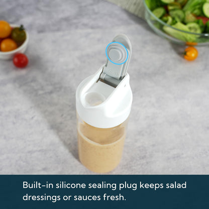 Glass Salad Dressing Shaker Bottle with Fresh-Keeping Lock Mechanism, Drip-free Spout, 12 oz Homemade Oil and Vinegar Salad Dressing Container Mixer Dispenser, Dishwasher Safe
