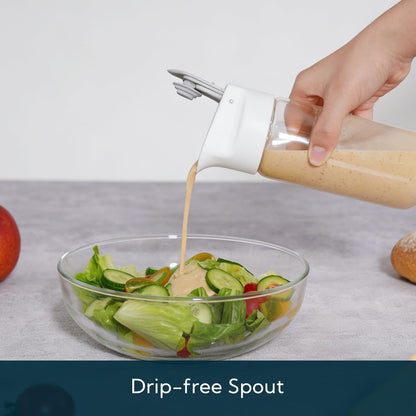 Glass Salad Dressing Shaker Bottle with Fresh-Keeping Lock Mechanism, Drip-free Spout, 12 oz Homemade Oil and Vinegar Salad Dressing Container Mixer Dispenser, Dishwasher Safe