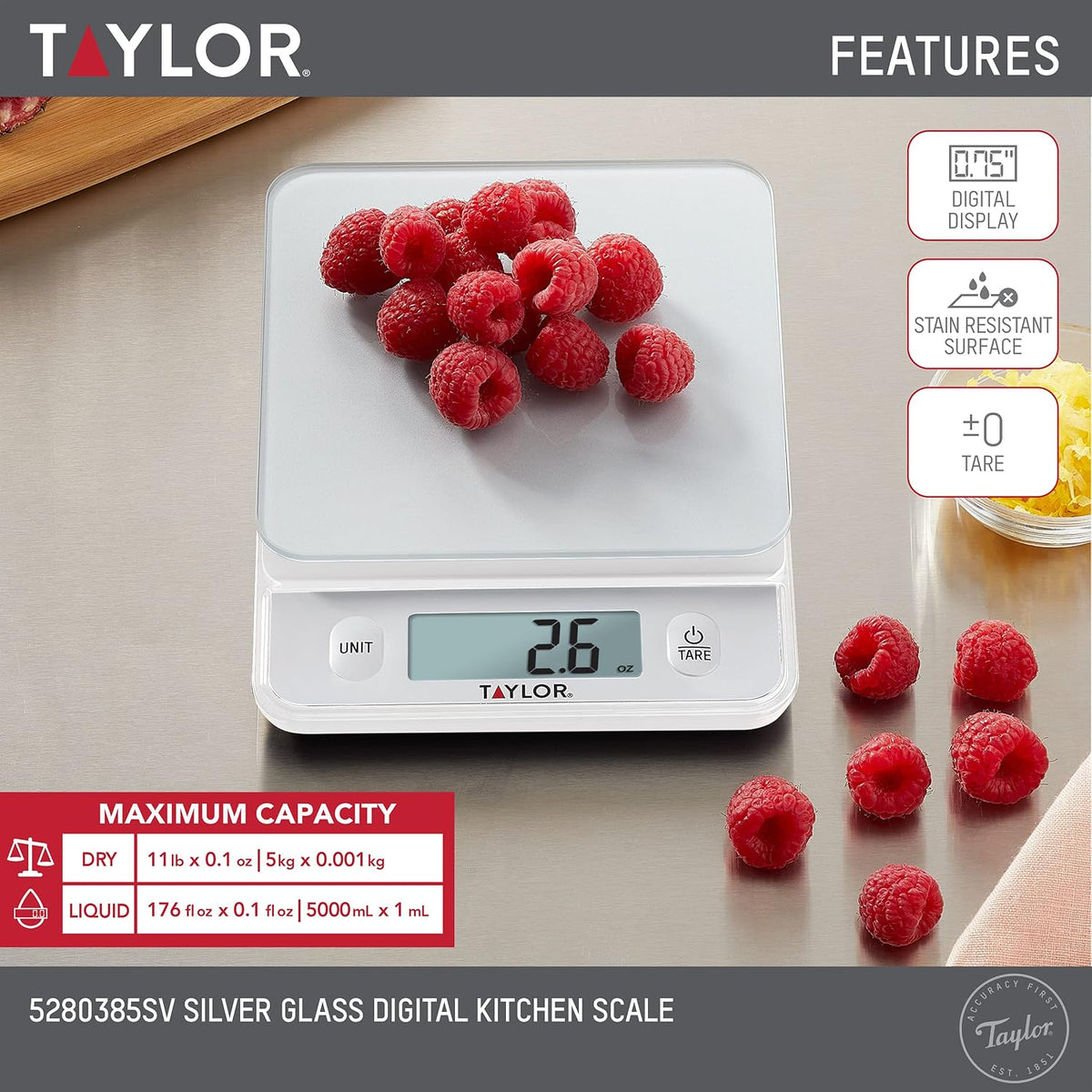Digital Kitchen Food Scale with Silver Top - 11 lb Max Capacity