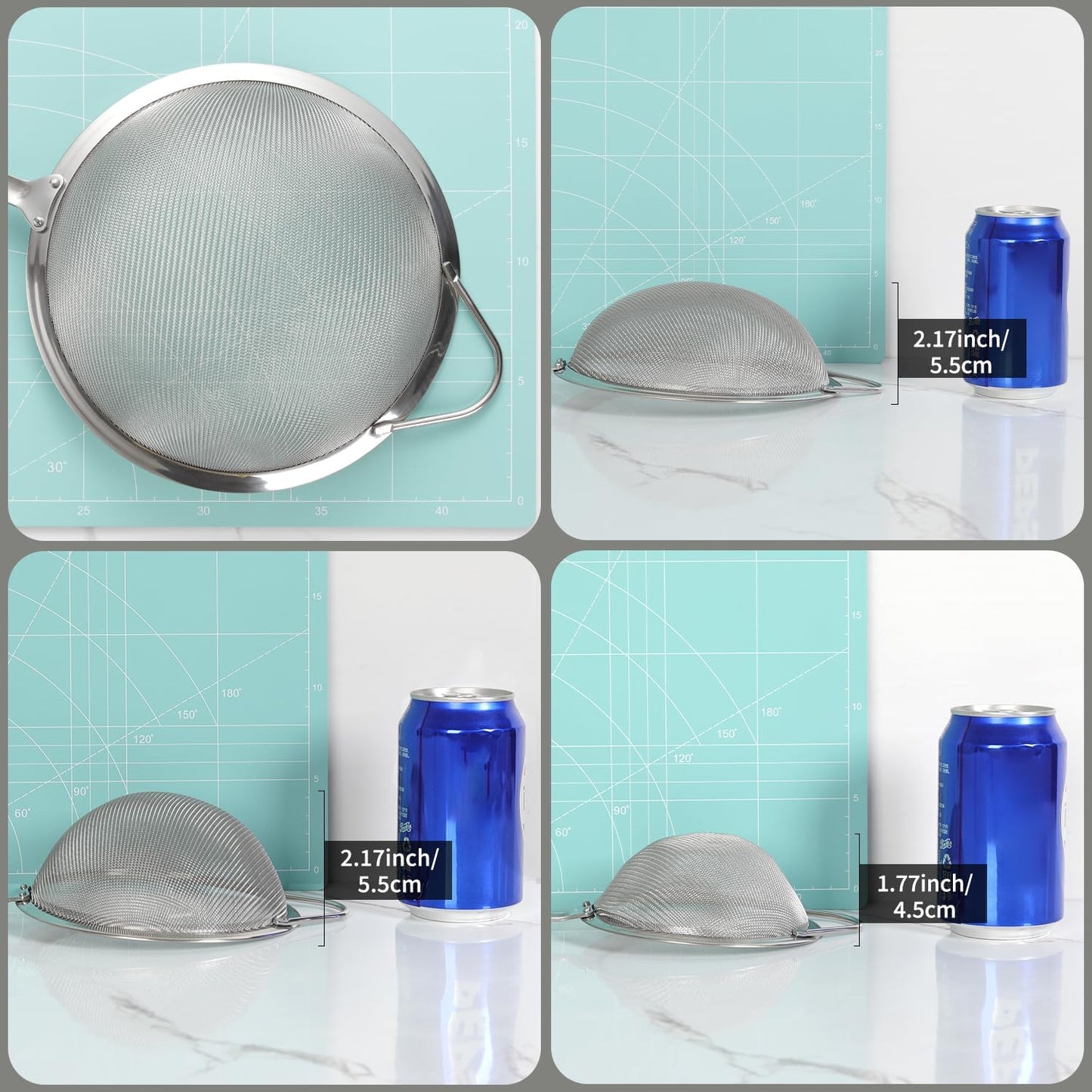 Stainless Steel Fine Mesh Strainer Set – 18/10 Strainer for Kitchen, For Pasta, Rice, Flour & Tea – Reinforced Handle, Hook Rest, Heat-Safe Grip, Dishwasher Safe (3 Sizes 12/14/18cm, 40 Mesh)