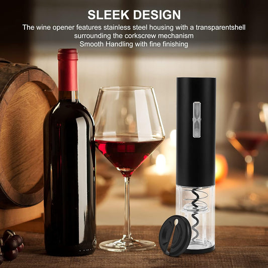 USB Rechargeable Electric Wine Bottle Opener with Foil Cutter | Type-C Rechargerable One-click Button Corkscrew Remover with Blue Led Indicator Light for Home Kitchen Party Wedding Black
