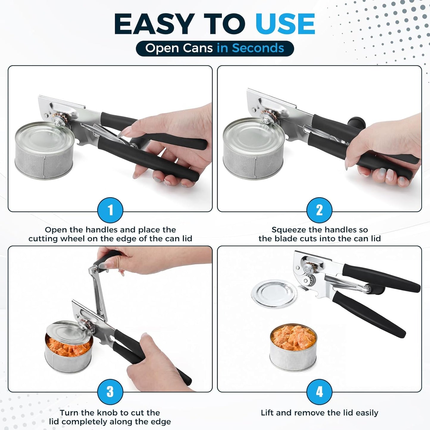 Heavy-Duty Commercial Manual Crank Can Openers,Rubber-Coated Long Handles | Easy to use, Ergonomic,Works Great on #10 Cans,for Restaurants,Home Kitchens,Seniors & Arthritis