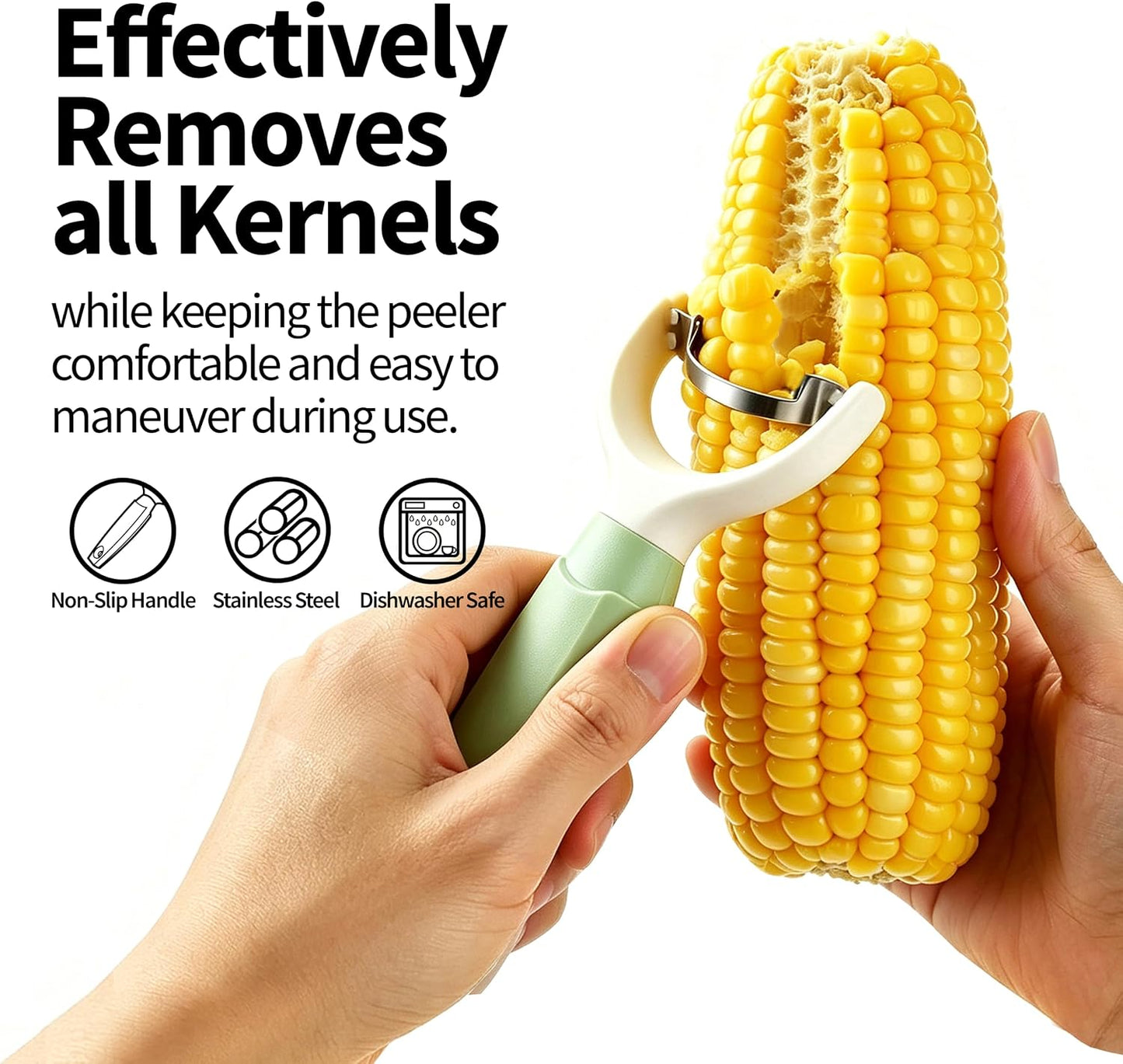 Corn Peeler & Stripper Tool, Stainless Steel Kernel Remover, Easy-Grip Handle, Dishwasher Safe - Efficient Corn Stripper for Corn on the Cob