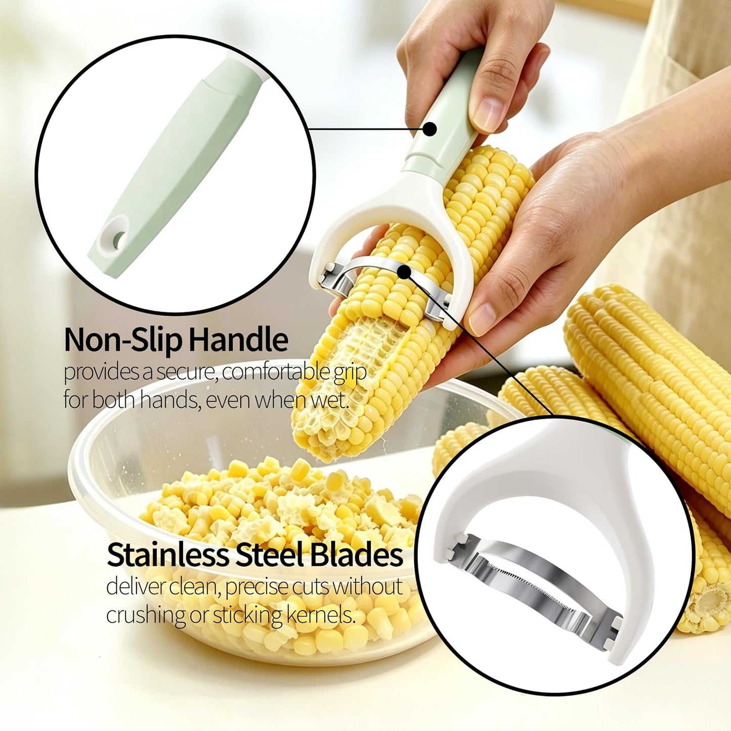 Corn Peeler & Stripper Tool, Stainless Steel Kernel Remover, Easy-Grip Handle, Dishwasher Safe - Efficient Corn Stripper for Corn on the Cob