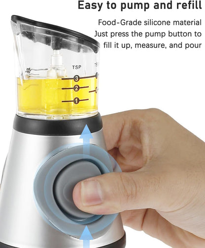 Oil Dispenser Bottle with Measuring Scale, 17oz | Measuring Scale Pump, Clear Glass, Olive Oil Dispenser Oil Sprayer, Refillable Oil and Vinegar Dispenser