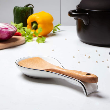Ceramic Spoon Rest for Stove Top, Porcelain Spoon Holder, Large Utensil Rest for Kitchen Counter, Spoon Rest for Spoon, Ladle, Spatula, Modern Farmhouse Kitchen Decor, 1 Pcs