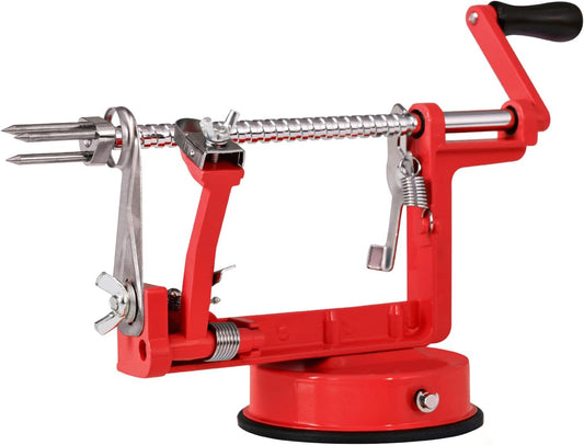 Apple Peeler, Slicer Corer Potato Peelers 3 In 1, Stainless Steel Heavy Duty with Suction Cup Base (Red)