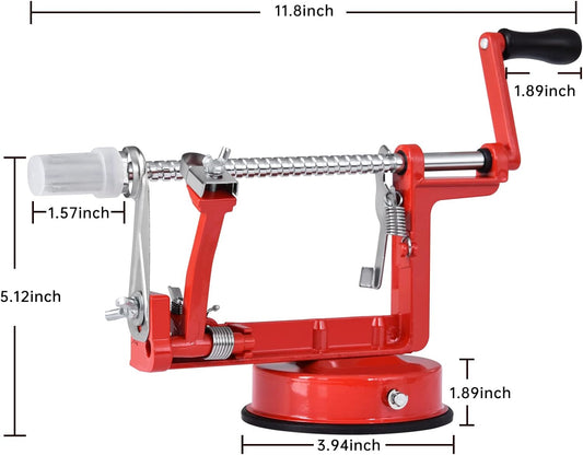 Apple Peeler, Slicer Corer Potato Peelers 3 In 1, Stainless Steel Heavy Duty with Suction Cup Base (Red)