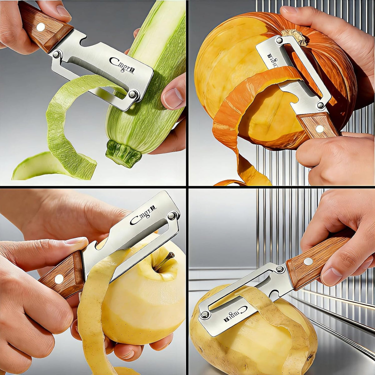 Vegetable Peeler, Stainless Steel Wooden Handle for Potato, Apple