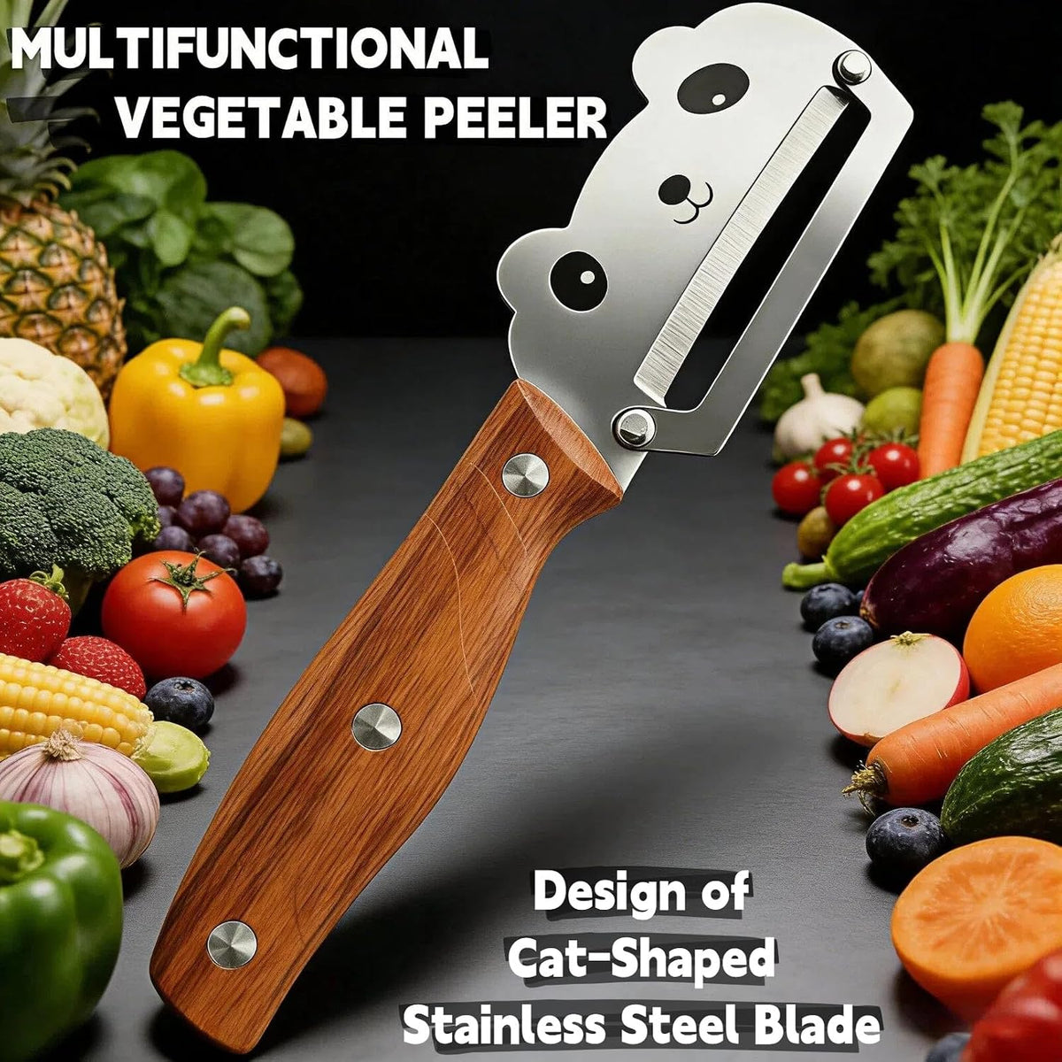 Vegetable Peeler, Stainless Steel Wooden Handle for Potato, Apple