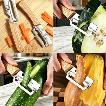 Vegetable Peeler, Stainless Steel Wooden Handle for Potato, Apple