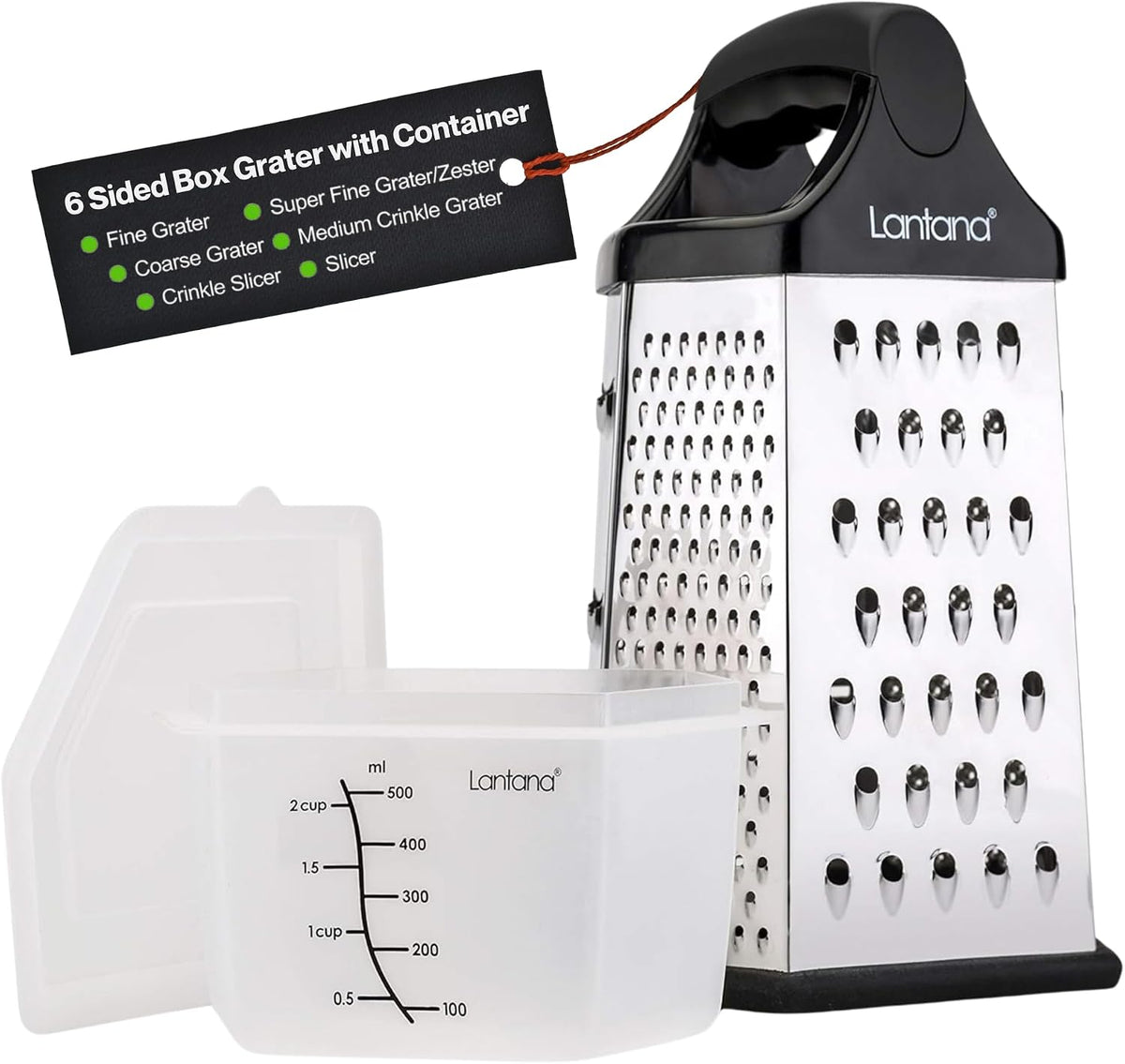 Cheese Grater with Container, Handheld Shredder, Zester (6 in 1)