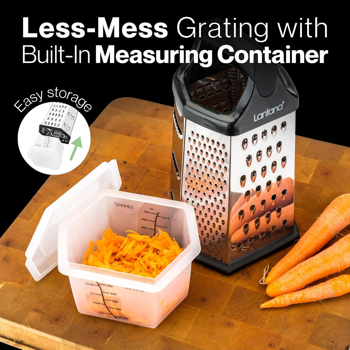 Cheese Grater with Container, Handheld Shredder, Zester (6 in 1)