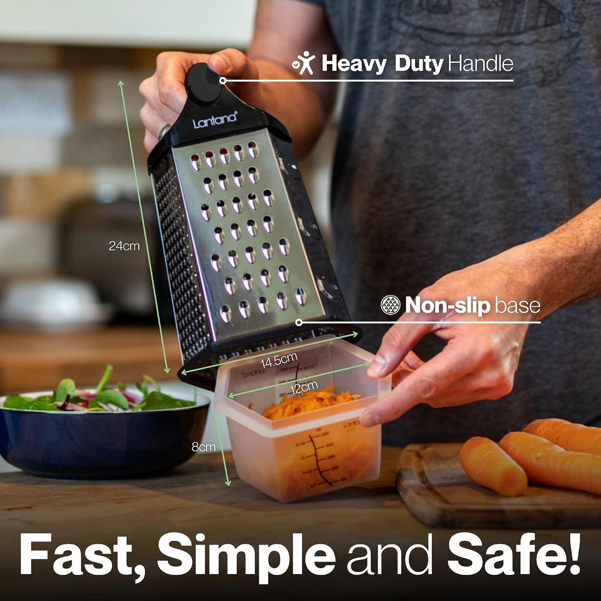 Cheese Grater with Container, Handheld Shredder, Zester (6 in 1)