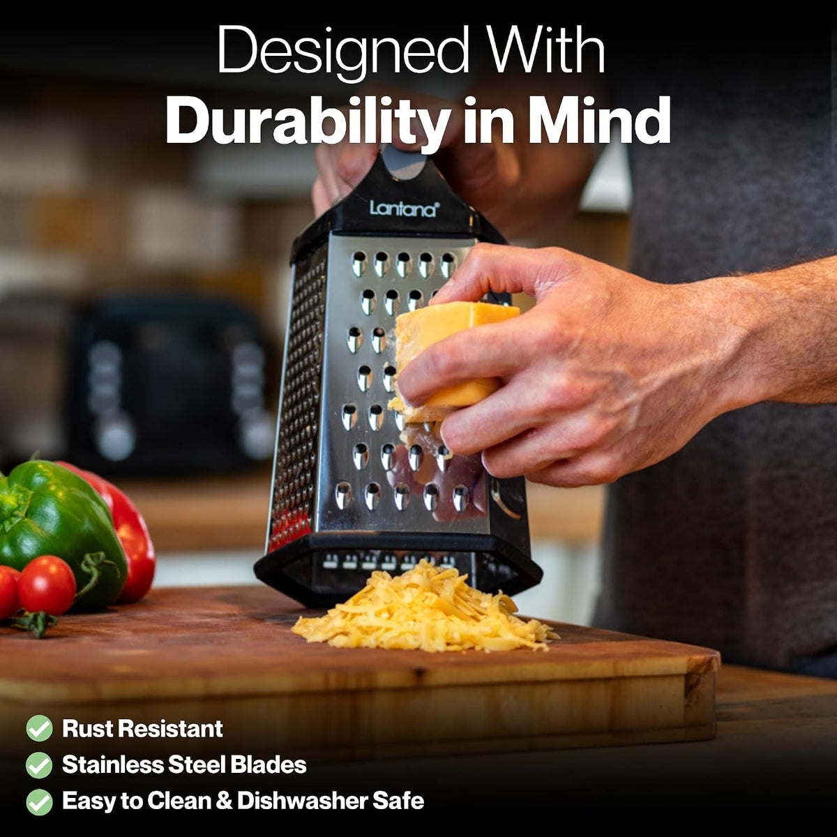 Cheese Grater with Container, Handheld Shredder, Zester (6 in 1)