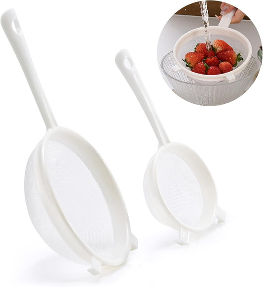 Kefir Strainer Set, 2-Size Plastic Non-Metal Sieve with Fine Mesh | 6.3" & 3.9" Diameter Double-size for Kefir Grains, Milk Kefir, Water Kefir & Kombucha - Durable, Food Grade & Easy Clean