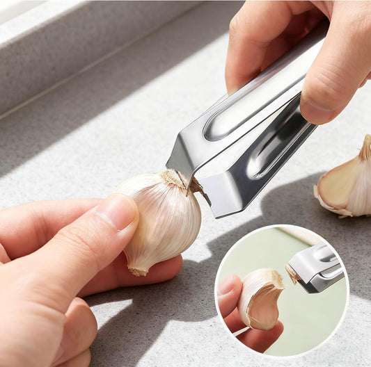 Garlic Press and Peel Set Stainless Steel- Rust Proof Garlic Mincer Tool - Easy-Squeeze, Easy-Clean Silicone Garlic Peeler & Brush (Green)