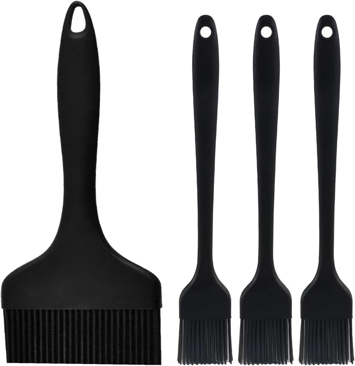 Silicone Basting Pastry Brush - Cooking Brush for Oil Sauce Butter Marinades, Food Brushes for BBQ Grill Kitchen Baking, Baster Brushes Baste Pastries Cakes Meat Desserts, (4, Black)