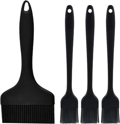 Silicone Basting Pastry Brush - Cooking Brush for Oil Sauce Butter Marinades, Food Brushes for BBQ Grill Kitchen Baking, Baster Brushes Baste Pastries Cakes Meat Desserts, (4, Black)