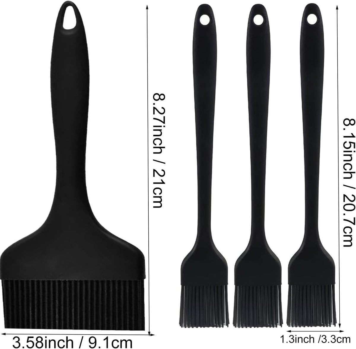 Silicone Basting Pastry Brush - Cooking Brush for Oil Sauce Butter Marinades, Food Brushes for BBQ Grill Kitchen Baking, Baster Brushes Baste Pastries Cakes Meat Desserts, (4, Black)