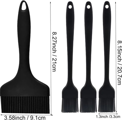 Silicone Basting Pastry Brush - Cooking Brush for Oil Sauce Butter Marinades, Food Brushes for BBQ Grill Kitchen Baking, Baster Brushes Baste Pastries Cakes Meat Desserts, (4, Black)