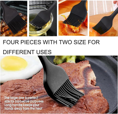 Silicone Basting Pastry Brush - Cooking Brush for Oil Sauce Butter Marinades, Food Brushes for BBQ Grill Kitchen Baking, Baster Brushes Baste Pastries Cakes Meat Desserts, (4, Black)