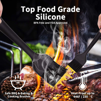 Silicone Basting Pastry Brush - Cooking Brush for Oil Sauce Butter Marinades, Food Brushes for BBQ Grill Kitchen Baking, Baster Brushes Baste Pastries Cakes Meat Desserts, (4, Black)