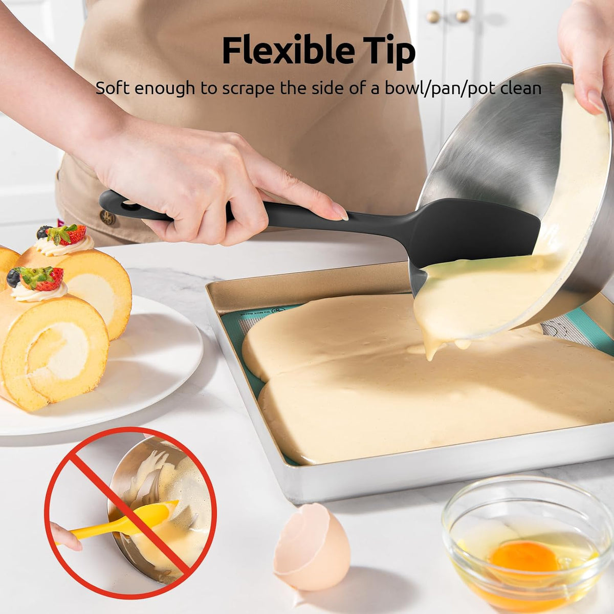 Silicone Spatula Set with 600 Degrees Fahrenheit Heat Resistant (Black)