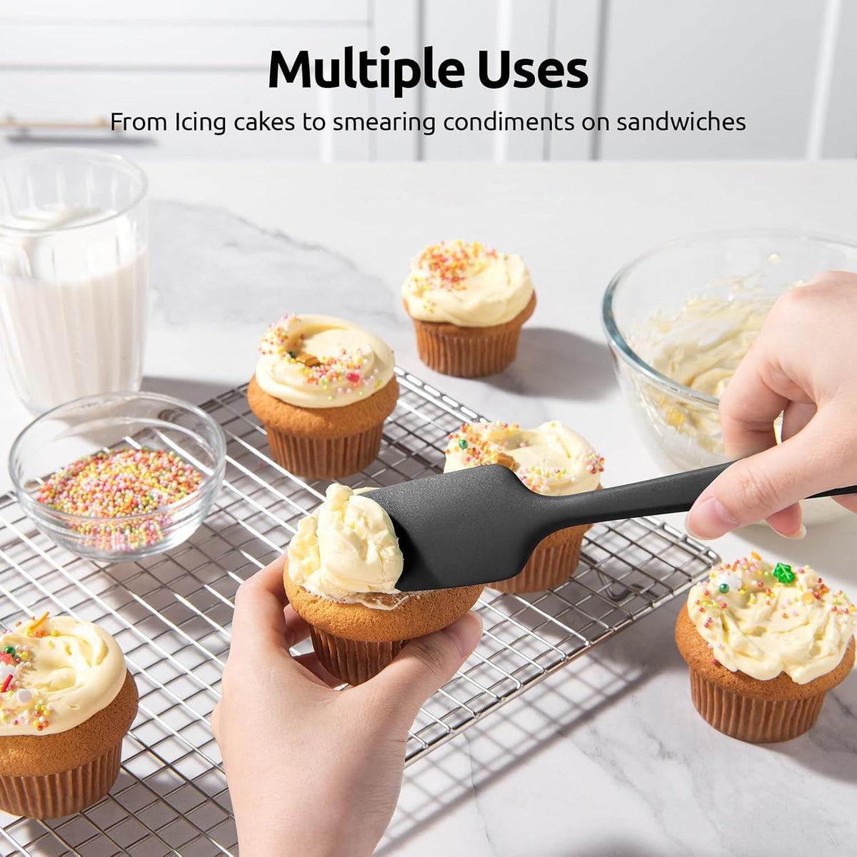 Silicone Spatula Set with 600 Degrees Fahrenheit Heat Resistant (Black)