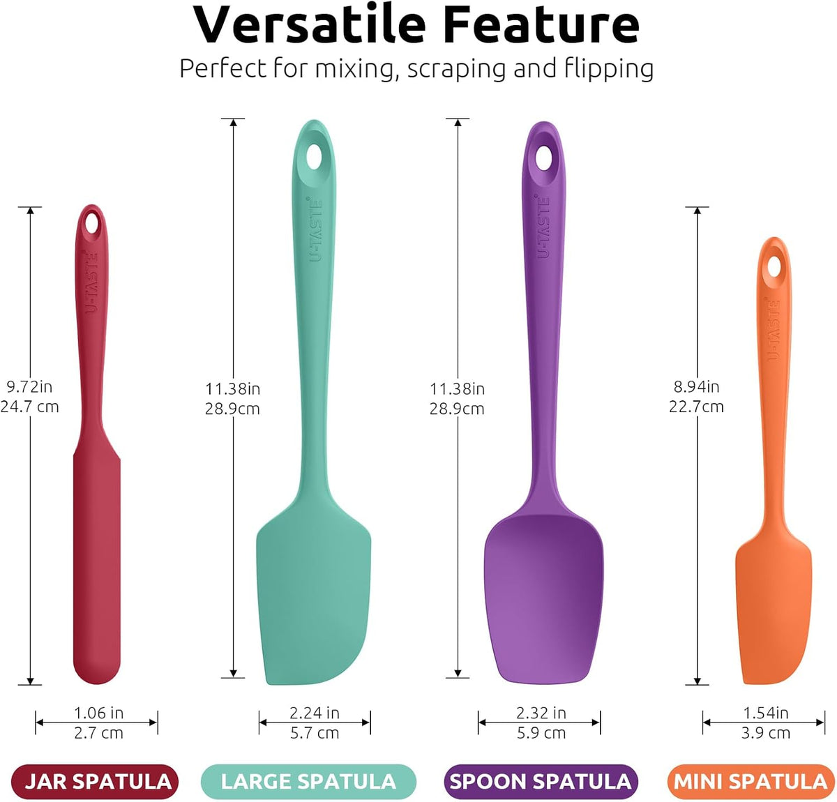 Silicone Spatula Set with 600 Degrees Fahrenheit Heat Resistant (Black)