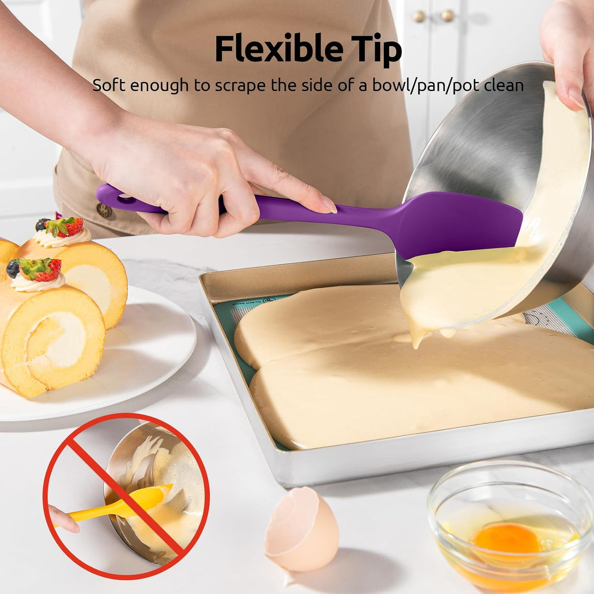 Silicone Spatula Set with 600 Degrees Fahrenheit Heat Resistant (Black)