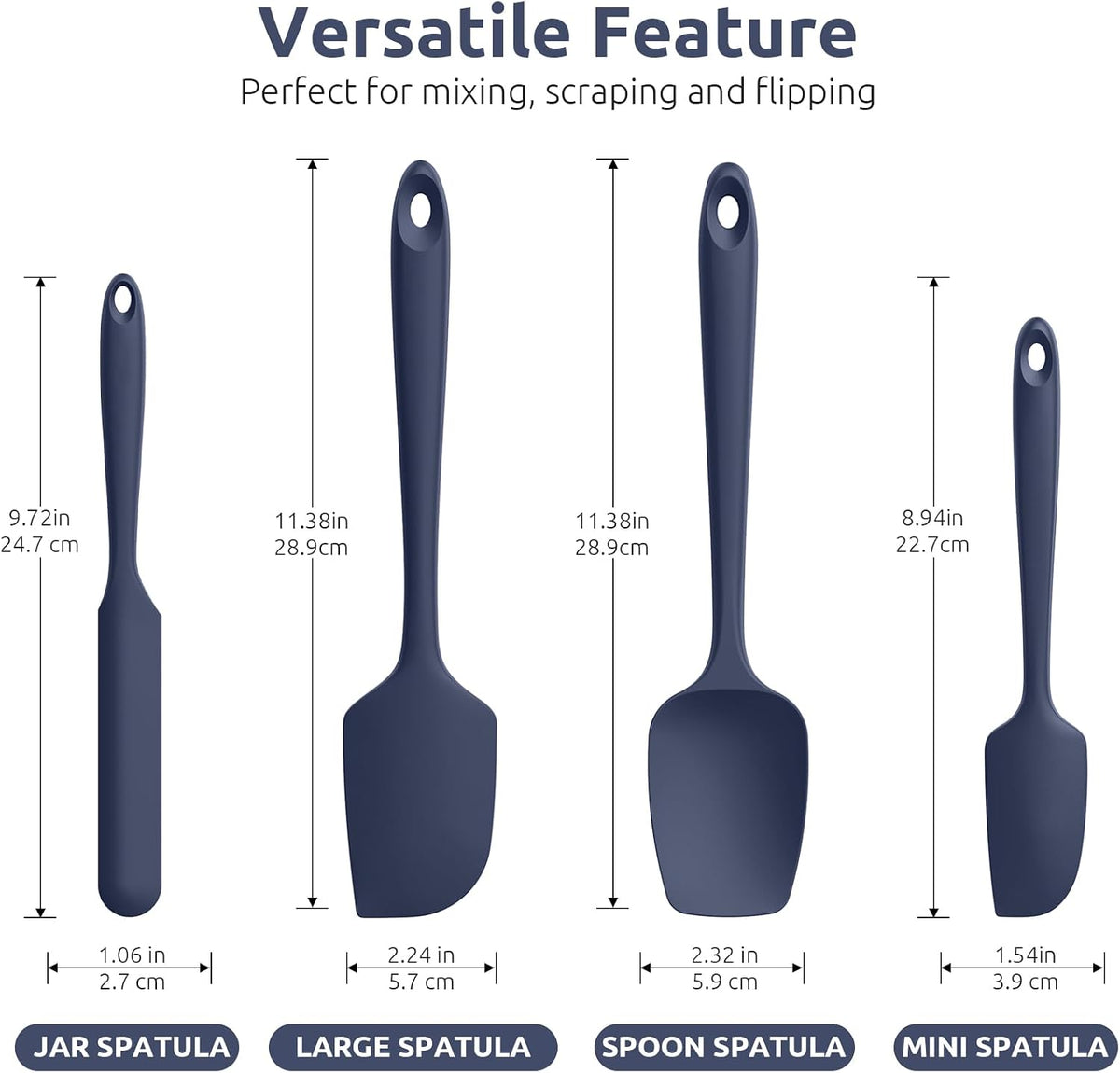 Silicone Spatula Set with 600 Degrees Fahrenheit Heat Resistant (Black)