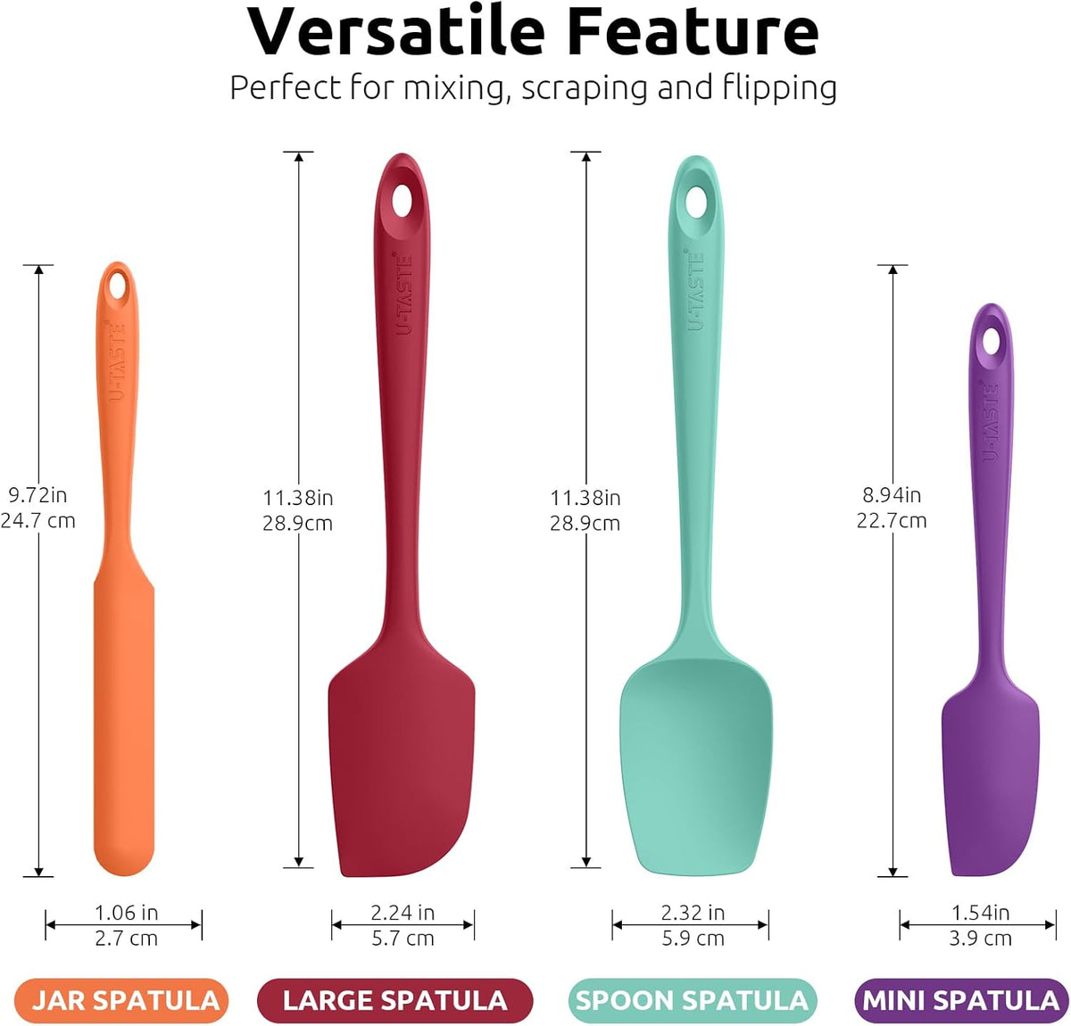 Silicone Spatula Set with 600 Degrees Fahrenheit Heat Resistant (Black)