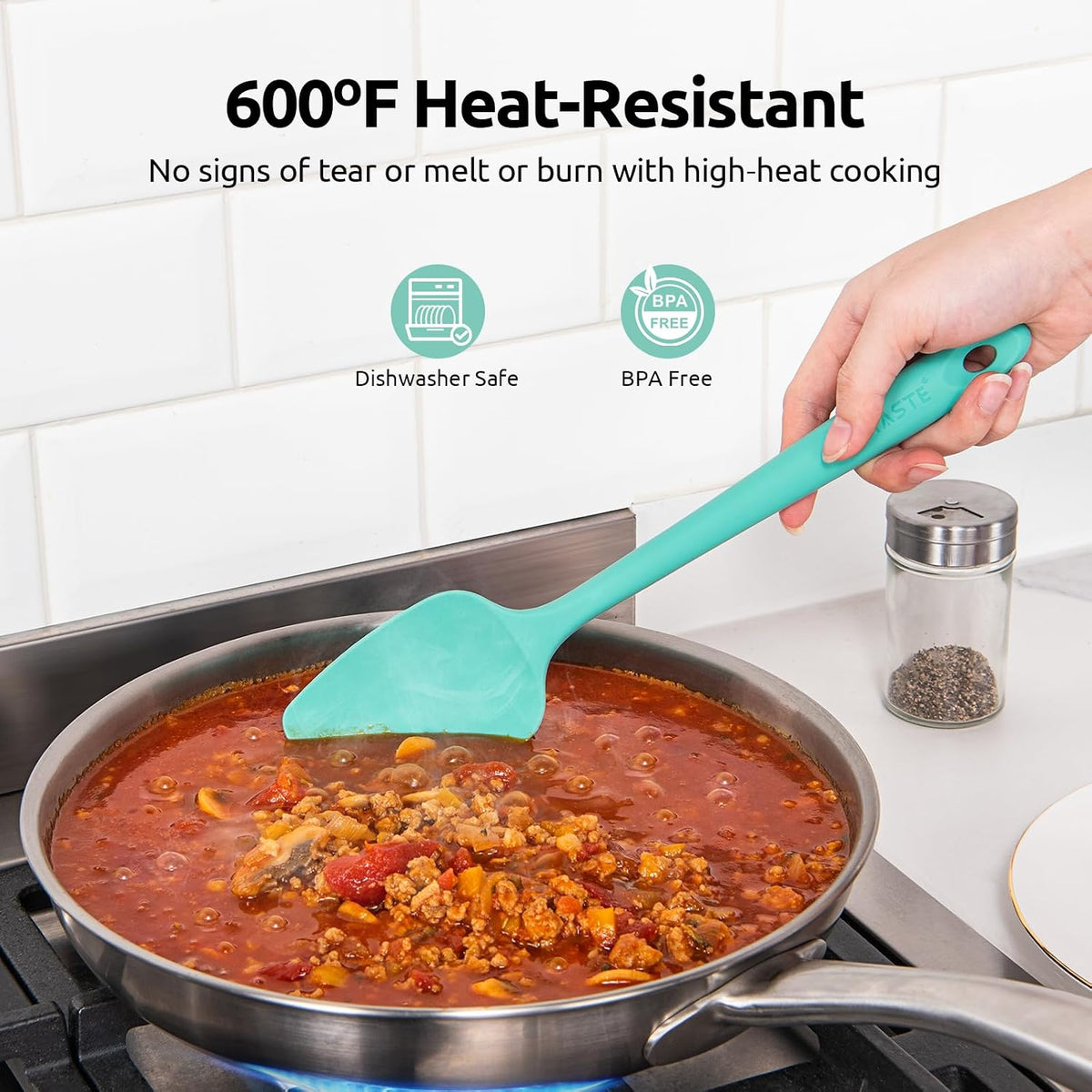 Silicone Spatula Set with 600 Degrees Fahrenheit Heat Resistant (Black)