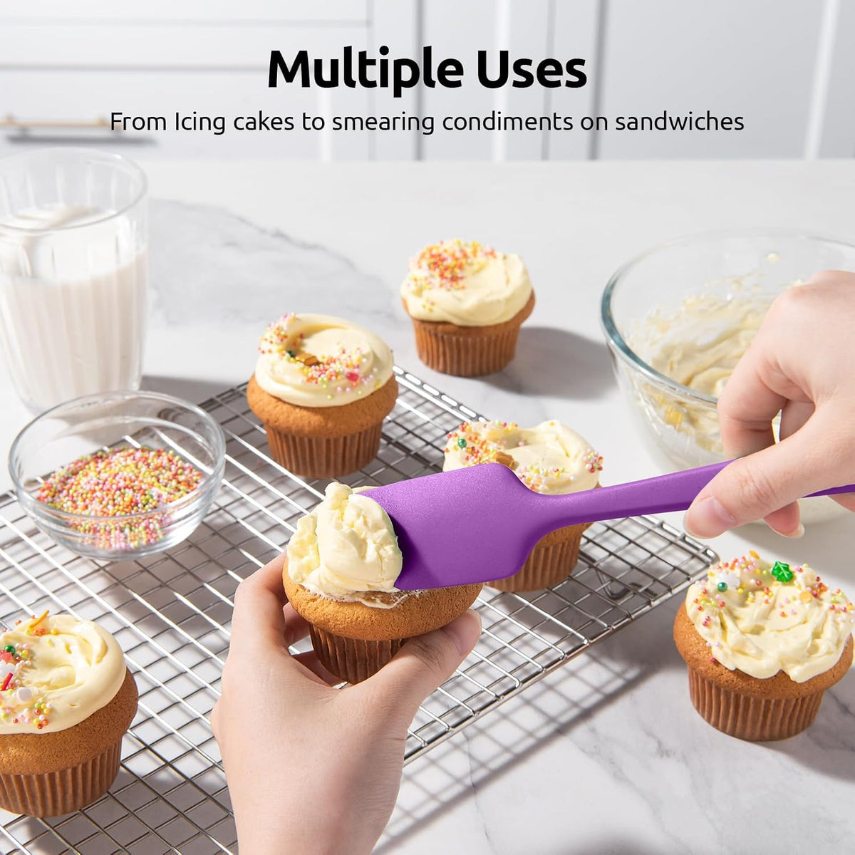 Silicone Spatula Set with 600 Degrees Fahrenheit Heat Resistant (Black)