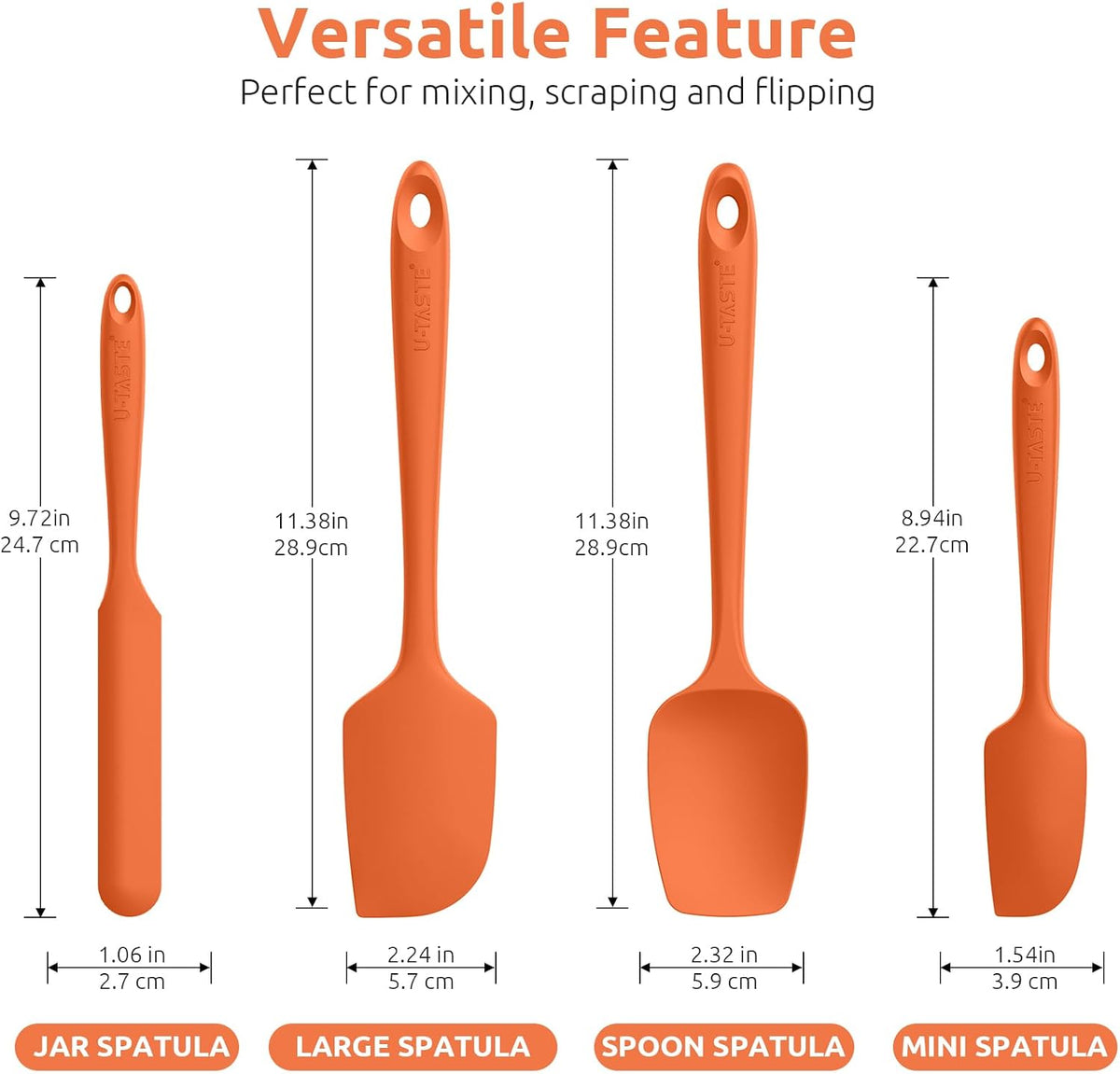 Silicone Spatula Set with 600 Degrees Fahrenheit Heat Resistant (Black)