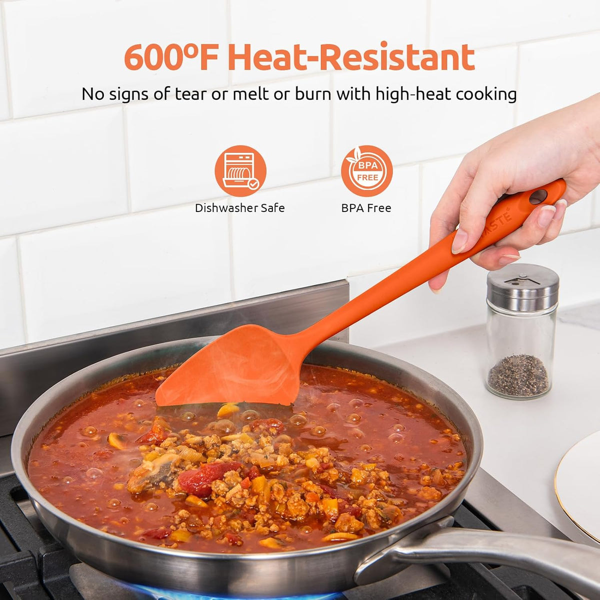 Silicone Spatula Set with 600 Degrees Fahrenheit Heat Resistant (Black)