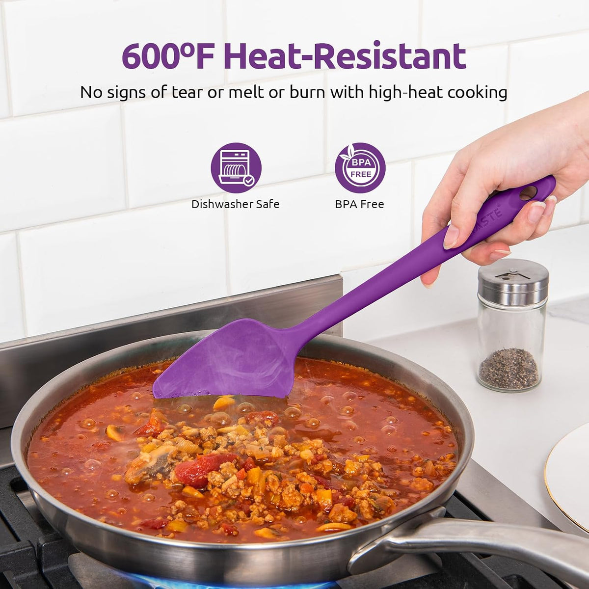Silicone Spatula Set with 600 Degrees Fahrenheit Heat Resistant (Black)