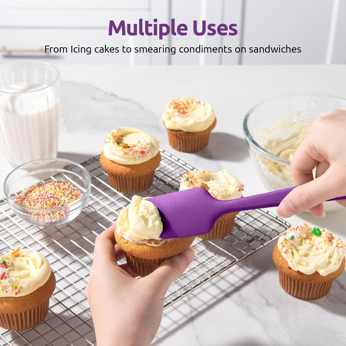 Silicone Spatula Set with 600 Degrees Fahrenheit Heat Resistant (Black)