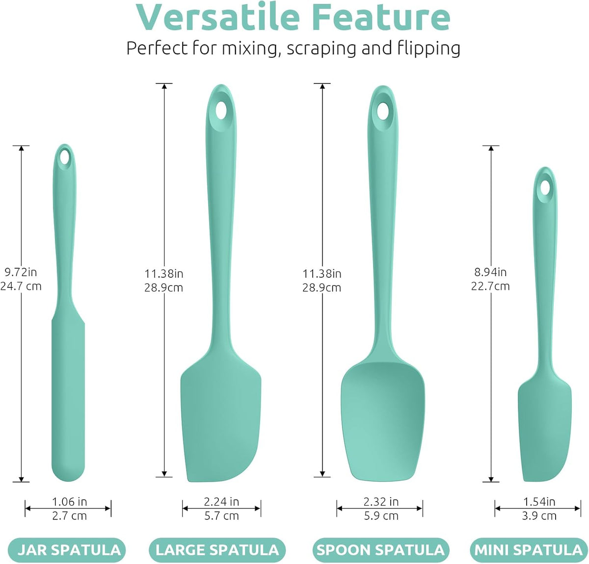 Silicone Spatula Set with 600 Degrees Fahrenheit Heat Resistant (Black)