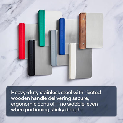 Stainless Steel Bench Scraper - Versatile Food Scraper with Walnut Handle - Ideal for Kitchen, Pastry & Dough - Durable Cutting Board Scraper Tool - Effortless Transfer into Pots & Pans -Walnut