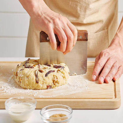 Stainless Steel Bench Scraper - Versatile Food Scraper with Walnut Handle - Ideal for Kitchen, Pastry & Dough - Durable Cutting Board Scraper Tool - Effortless Transfer into Pots & Pans -Walnut