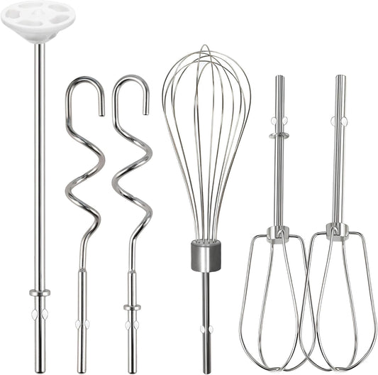 Hand Mixer Beater Attachments for KitchenAid Set of 6 | Including Turbo Beater, Pro Whisk, Dough Hooks, Blending Rod Compatible with KHM512 KHM6118 KHM7210 KHM926