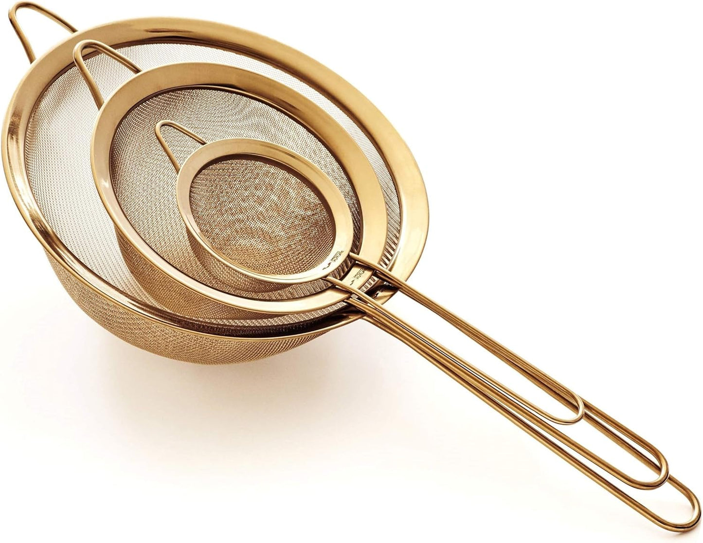 Strainer Set Fine Mesh – Premium 304 Stainless Steel (18/8) – 8″, 5.5″ and 3.3″ Sturdy Kitchen Strainers (Silver)